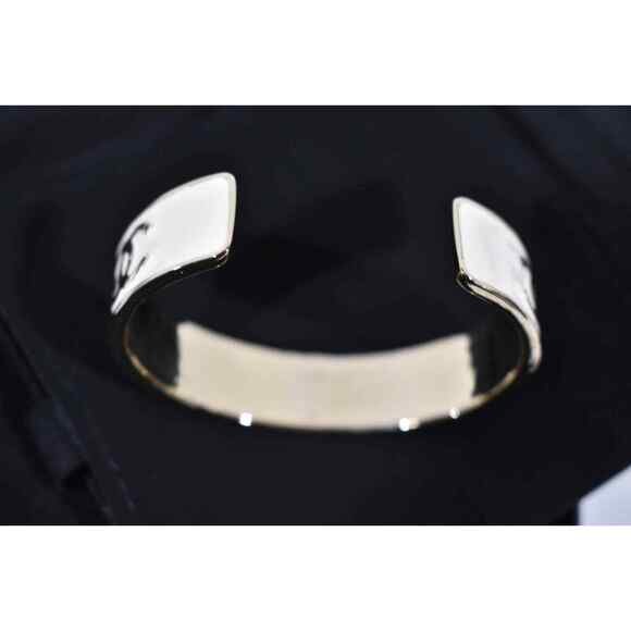 Chanel 22S Gold White Enamel Metal Interlocking CC Logo Arm Cuff Bracelet Small - Picture 10 of 12